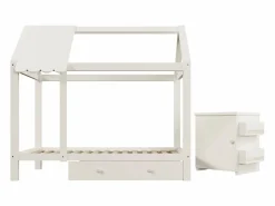 Cama infantil cabina 90x200 cm con base - 1 cajón y mesita de noche extraíble - blanca (sin colchón)