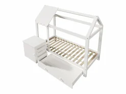 Cama infantil cabina 90x200 cm con base - 1 cajón y mesita de noche extraíble - blanca (sin colchón)