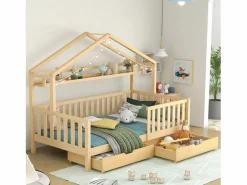 Sale Cama infantil cabina 90x200cm con protección anticaídas - 2 cajones y balda de almacenaje - madera - natural (sin colchón) Color natural claro
