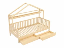 Sale Cama infantil cabina 90x200cm con protección anticaídas - 2 cajones y balda de almacenaje - madera - natural (sin colchón) Color natural claro