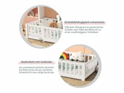 Cama infantil cabina 90x200cm, con somier, cama plana, cama infantil, protección anticaídas, pino macizo, color