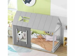 Cama infantil cabina 90x200cm con base, techo y ventana, madera, (sin colchón) Cama Montessori