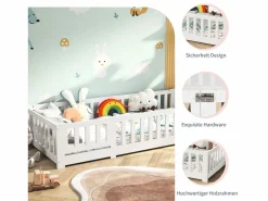 Cama infantil cabina 90x200cm, con somier, cama plana, cama infantil, barrera anticaídas, pino macizo,