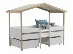 Vente-unique Cama infantil con cajones 90 x 190 cm. Estructura de madera de tilo blanco y roble SAROSI