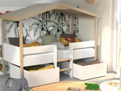 Vente-unique Cama infantil con cajones 90 x 190 cm madera de tilo blanco y roble con colchón SAROSI