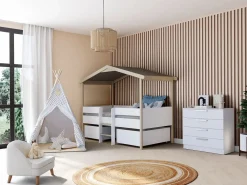 Vente-unique Cama infantil con cajones 90 x 190 cm madera de tilo blanco y roble con colchón SAROSI