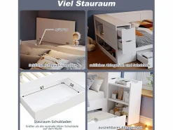 New Merax Cama infantil con canapé - 90 x 200 cm - sofá-cama con 3 cajones - con mesitas de noche - MDF - Blanco