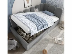 New Cama infantil con canapé de 90x190cm con somier de láminas - cabecero tapizado - estructura de metal - terciopelo (sin colchón) Cama Con Canapé|Cama Con Almacenaje