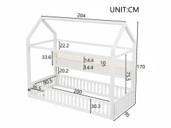 Online Merax Cama infantil con plataforma en forma de casa - 90 x 200 cm - con barandilla + LED + almacenaje - metal - Blanco