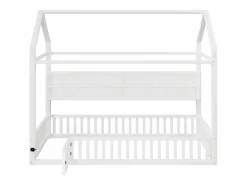 Online Merax Cama infantil con plataforma en forma de casa - 90 x 200 cm - con barandilla + LED + almacenaje - metal - Blanco