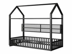 Best Cama infantil con plataforma en forma de casa - 90 x 200 cm - con barandilla + LED + almacenaje - metal - Cama Montessori
