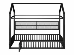 Best Cama infantil con plataforma en forma de casa - 90 x 200 cm - con barandilla + LED + almacenaje - metal - Cama Montessori