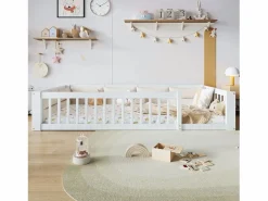 Merax Cama infantil con plataforma - 90 x 200 cm - con barandilla - con somier de láminas - madera + MDF -