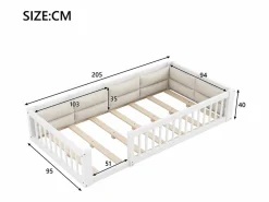 Merax Cama infantil con plataforma - 90 x 200 cm - con barandilla - con somier de láminas - madera + MDF -