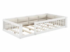 Merax Cama infantil con plataforma - 90 x 200 cm - con barandilla - con somier de láminas - madera + MDF -