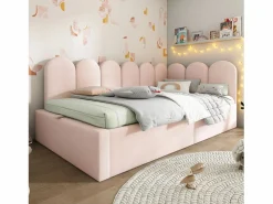 Best Cama infantil con somier de láminas 90x190 cm - Cama juvenil con estructura metálica - Terciopelo (sin colchón) Rosa