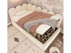 New Cama infantil con somier de láminas de 90x190 cm - Cama juvenil con estructura metálica - Terciopelo (sin colchón) Beige