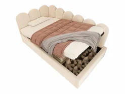 New Cama infantil con somier de láminas de 90x190 cm - Cama juvenil con estructura metálica - Terciopelo (sin colchón) Beige