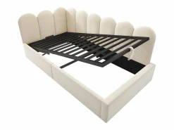 New Cama infantil con somier de láminas de 90x190 cm - Cama juvenil con estructura metálica - Terciopelo (sin colchón) Beige