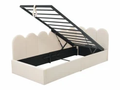 New Cama infantil con somier de láminas de 90x190 cm - Cama juvenil con estructura metálica - Terciopelo (sin colchón) Beige