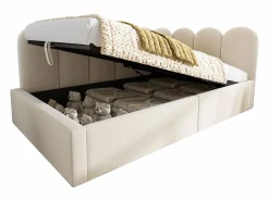 New Cama infantil con somier de láminas de 90x190 cm - Cama juvenil con estructura metálica - Terciopelo (sin colchón) Beige