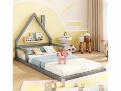 Merax Cama infantil de 90 x 200 cm, cuna con forma de casa, pino macizo, estilo sencillo,