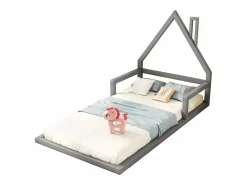 Merax Cama infantil de 90 x 200 cm, cuna con forma de casa, pino macizo, estilo sencillo,