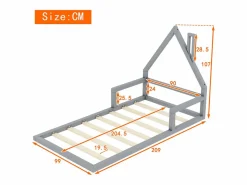 Merax Cama infantil de 90 x 200 cm, cuna con forma de casa, pino macizo, estilo sencillo,