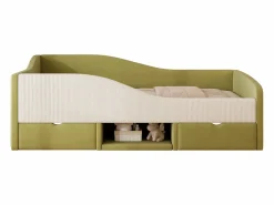 New Cama infantil de 90 x 190 cm con 2 cajones y somier de láminas de madera, de terciopelo oscuro (no incluye colchón). Verde