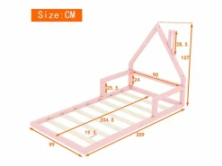 New Merax Cama infantil de 90 x 200 cm, cuna con forma de casa, pino macizo, estilo sencillo, Rosa
