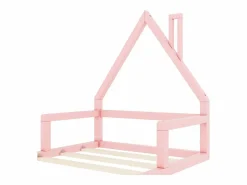 New Merax Cama infantil de 90 x 200 cm, cuna con forma de casa, pino macizo, estilo sencillo, Rosa