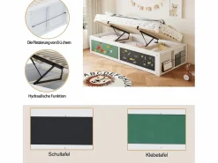 Merax Cama infantil de madera con almacenaje - 90 x 200 cm - con almacenaje hidráulico y estante para escribir - madera -