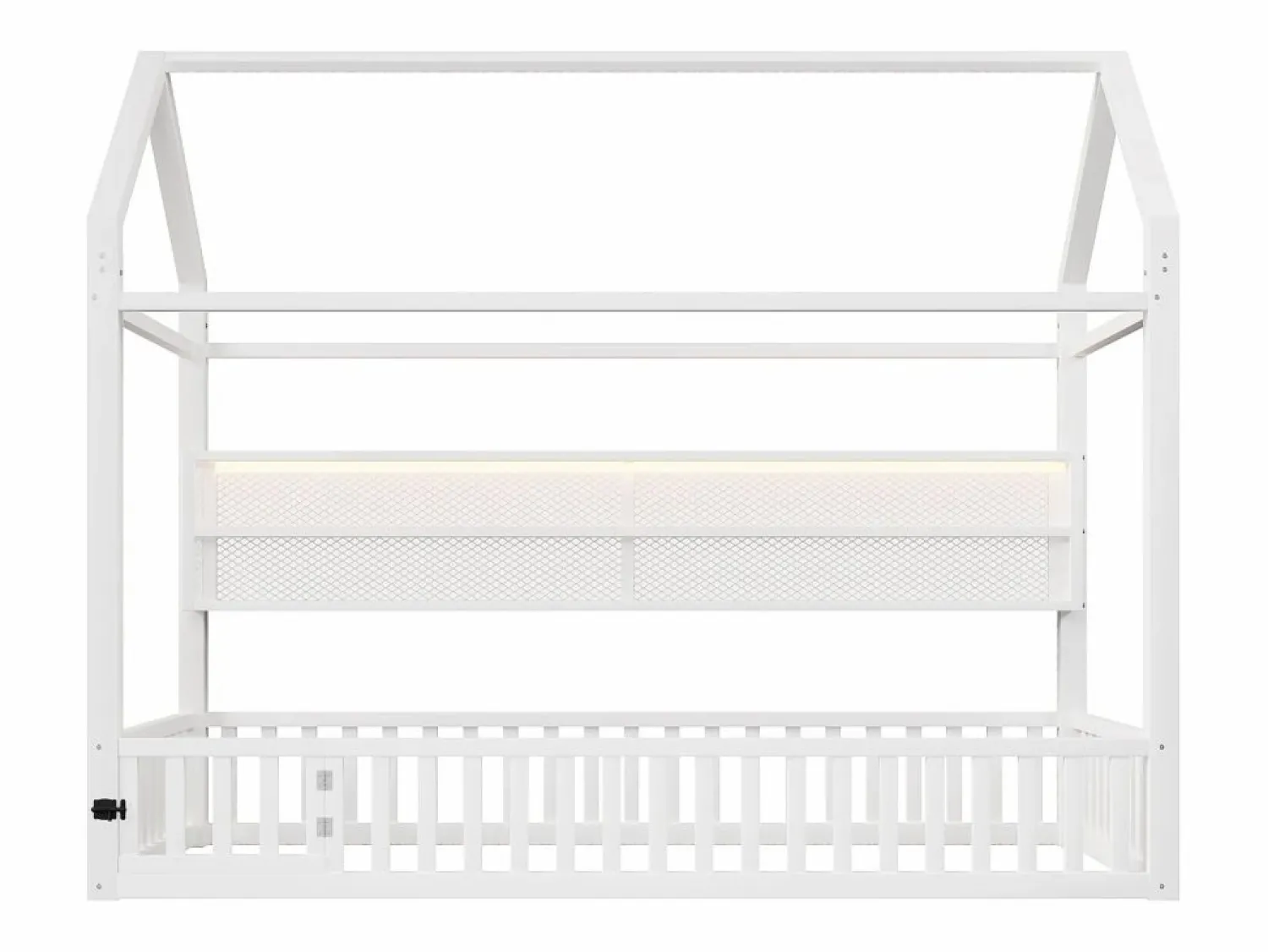 ModernLuxe Cama infantil de metal 90x200 cm - Motivo de casa - con barrera de seguridad - con luces LED - (Colchón no incluido)