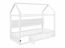 ModernLuxe Cama infantil de metal 90x200 cm - Motivo de casa - con barrera de seguridad - con luces LED - (Colchón no incluido)