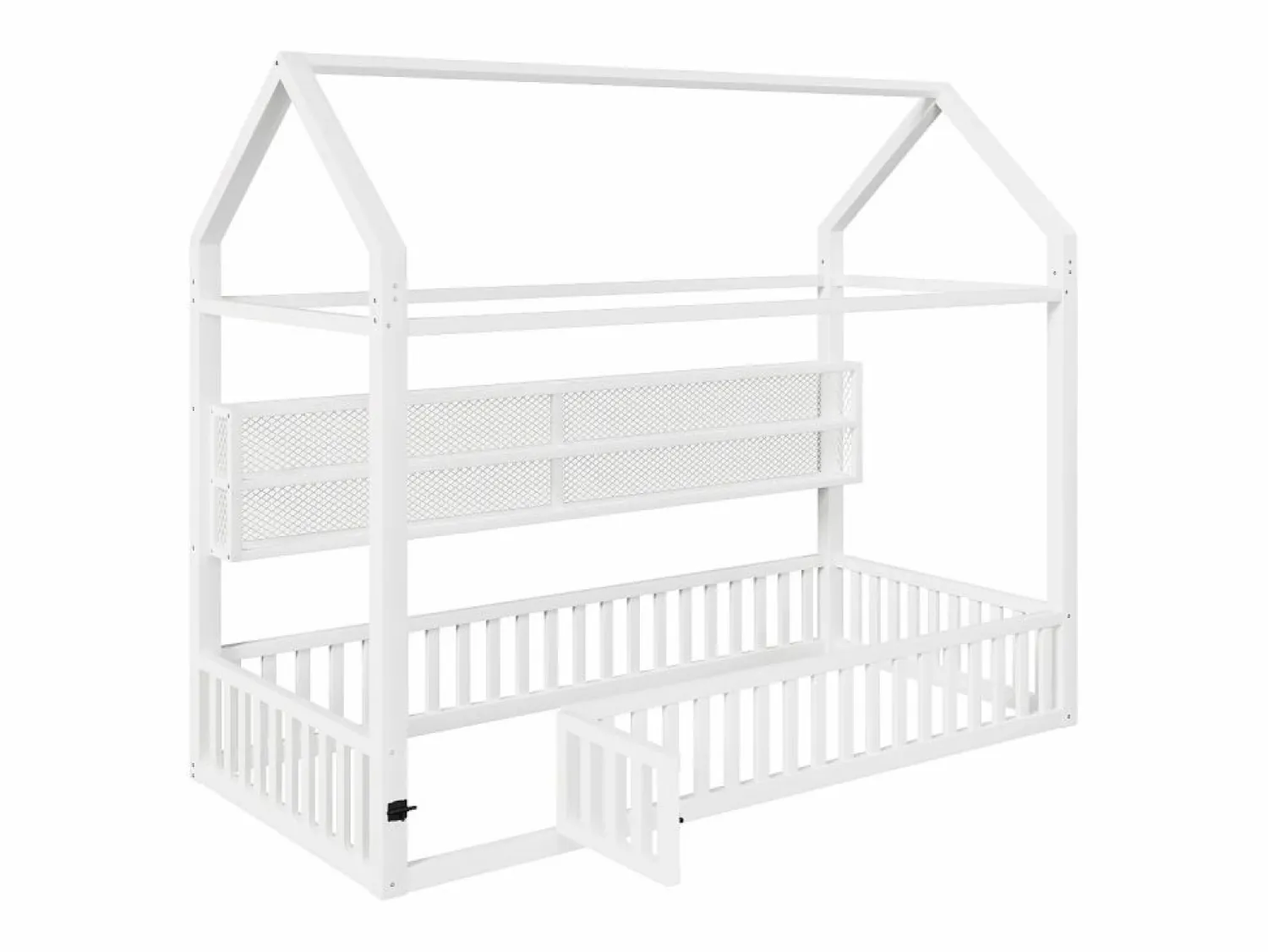 ModernLuxe Cama infantil de metal 90x200 cm - Motivo de casa - con barrera de seguridad - con luces LED - (Colchón no incluido)