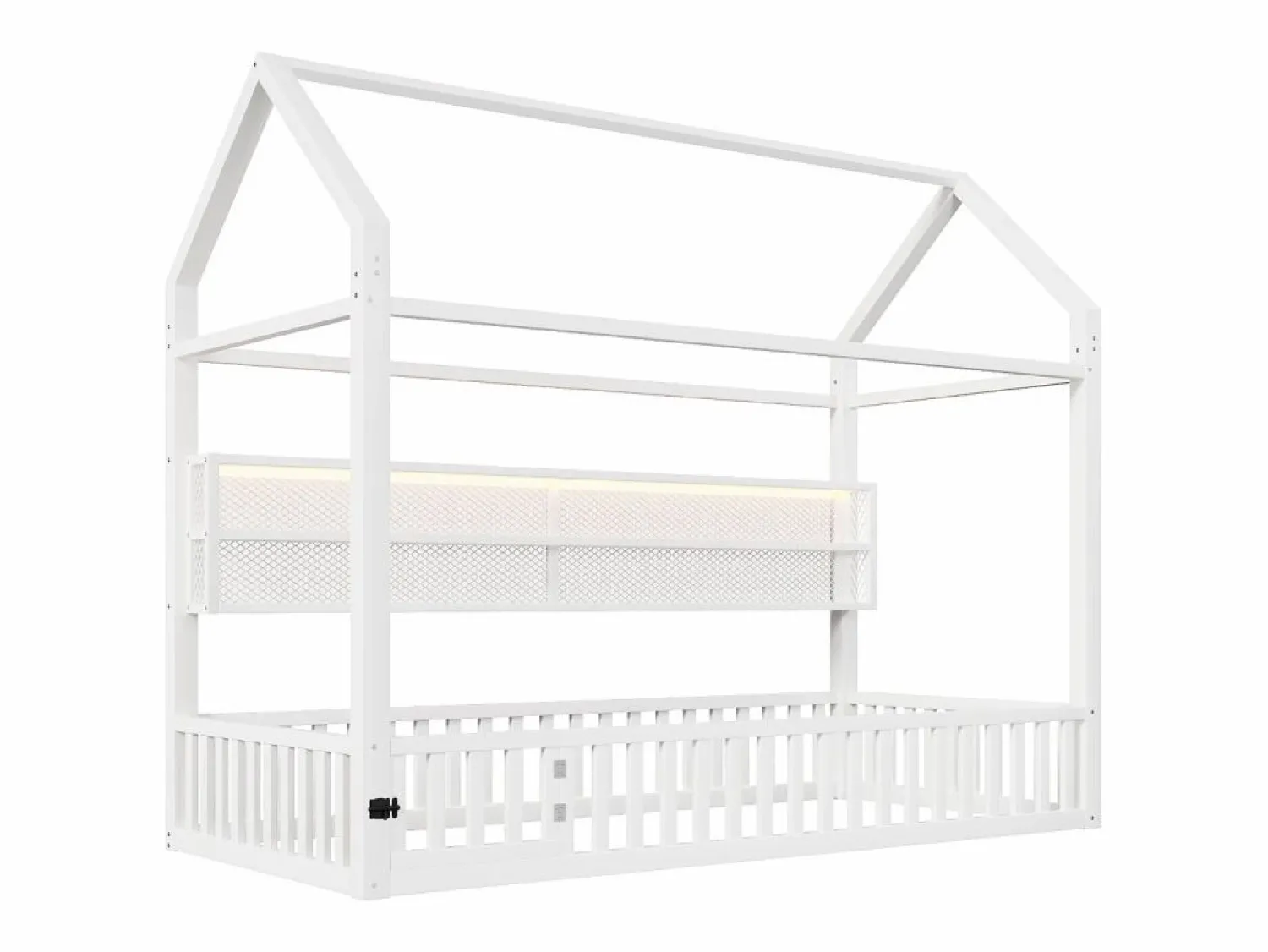 ModernLuxe Cama infantil de metal 90x200 cm - Motivo de casa - con barrera de seguridad - con luces LED - (Colchón no incluido)