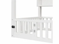 ModernLuxe Cama infantil de metal 90x200 cm - Motivo de casa - con barrera de seguridad - con luces LED - (Colchón no incluido)