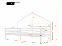 Cama infantil de 90x200 cm con somier de láminas, protección anticaídas y estantería, madera, color (sin colchón)