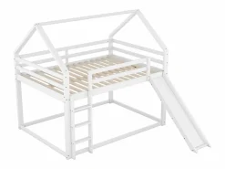 Online Cama infantil doble cabina 140x200cm - litera con tobogán y escalera, protección anticaídas dormitorio infantil - Cama Montessori
