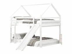 Online Cama infantil doble cabina 140x200cm - litera con tobogán y escalera, protección anticaídas dormitorio infantil - Cama Montessori