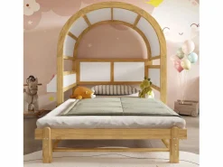 Hot Merax Cama infantil extensible con techo arqueado - 140 x 200 cm - pequeña estantería lateral - pino y MDF - y natural Blanco