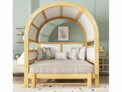Hot Merax Cama infantil extensible con techo arqueado - 140 x 200 cm - pequeña estantería lateral - pino y MDF - y natural Blanco