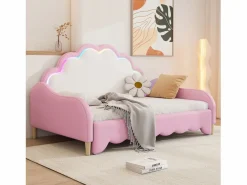 ModernLuxe Cama infantil extraíble en símil piel - 140x200cm - con LED y mando a distancia - (colchón no incluido)