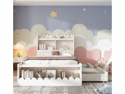 Online KOMHTOM Cama infantil individual 90x200 cm con cajones, estantes y banco con espacio de almacenamiento, color + roble Blanco