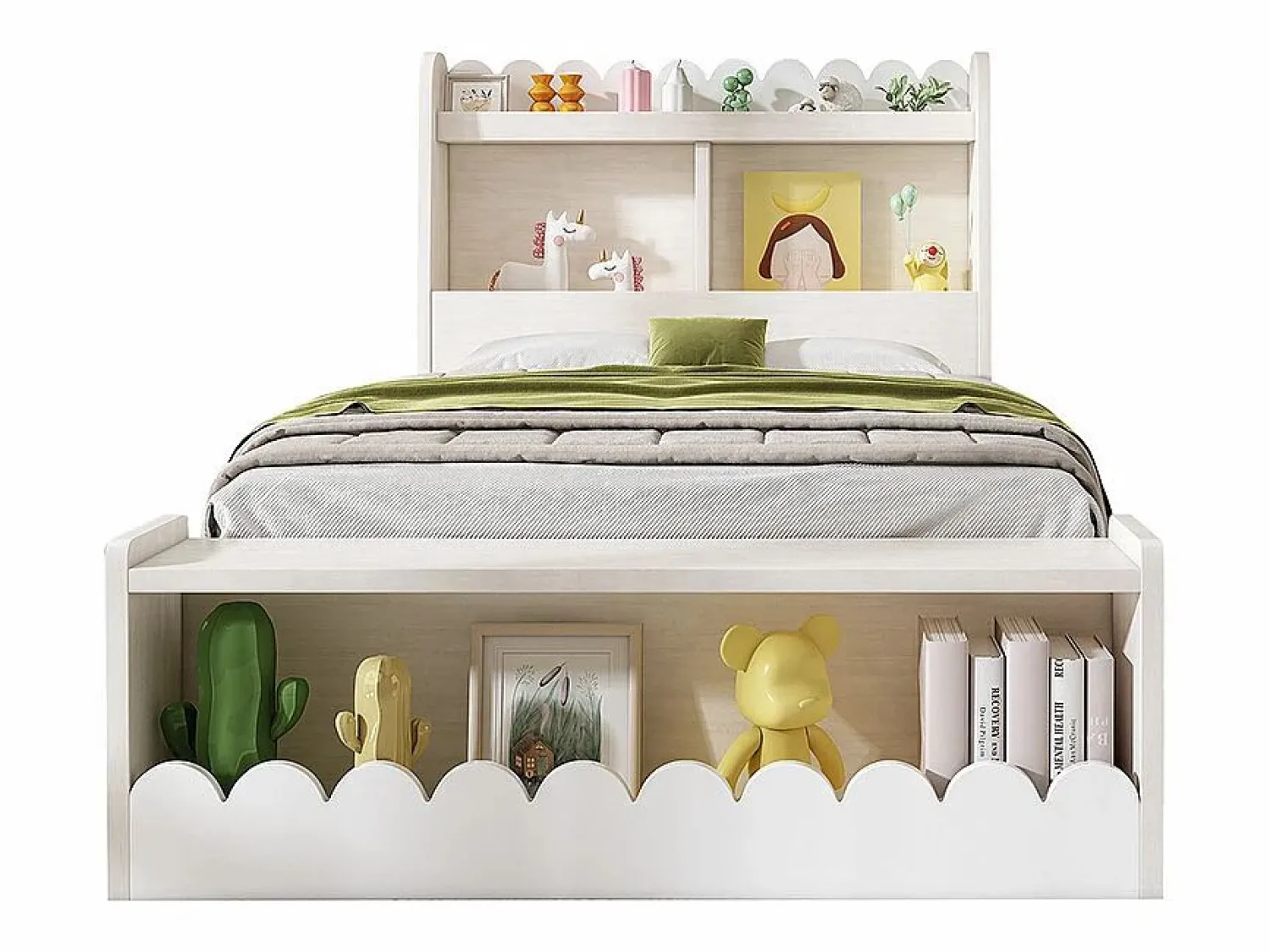 Online KOMHTOM Cama infantil individual 90x200 cm con cajones, estantes y banco con espacio de almacenamiento, color + roble Blanco