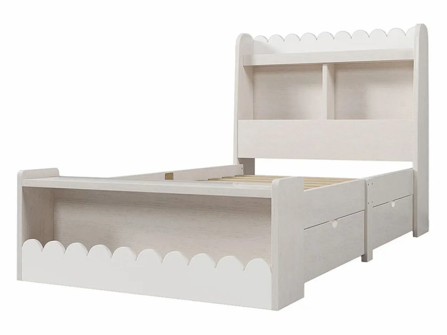Online KOMHTOM Cama infantil individual 90x200 cm con cajones, estantes y banco con espacio de almacenamiento, color + roble Blanco