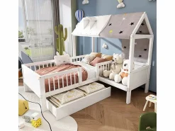 New Cama infantil individual multifuncional de madera maciza - con cajón debajo de la cama - 90x200 cm - Cama Montessori