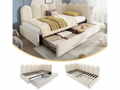 Clearance Cama infantil tapizada con canapé - 90 x 200 cm - con 2 cajones + somier - sofá cama - terciopelo - Cama Terciopelo|Cama Diván