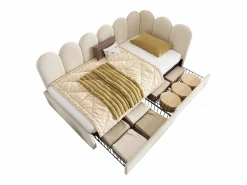 Clearance Cama infantil tapizada con canapé - 90 x 200 cm - con 2 cajones + somier - sofá cama - terciopelo - Cama Terciopelo|Cama Diván