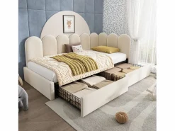 Clearance Cama infantil tapizada con canapé - 90 x 200 cm - con 2 cajones + somier - sofá cama - terciopelo - Cama Terciopelo|Cama Diván